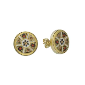 18ct Yellow Gold Royal Crown Derby Imari Round Earrings