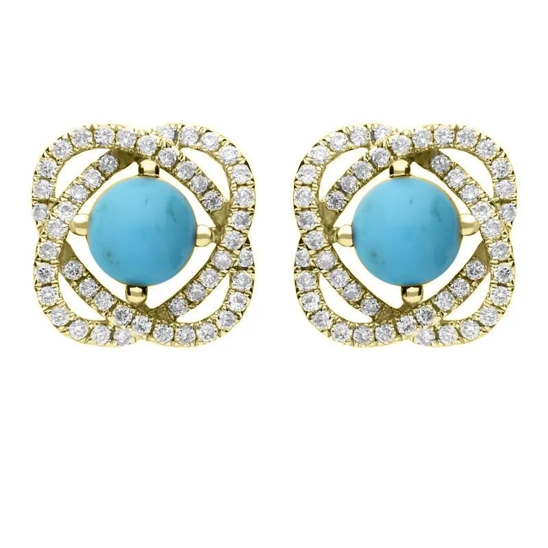 18ct Yellow Gold Turquoise 0.31ct Diamond Swirl Stud Earrings