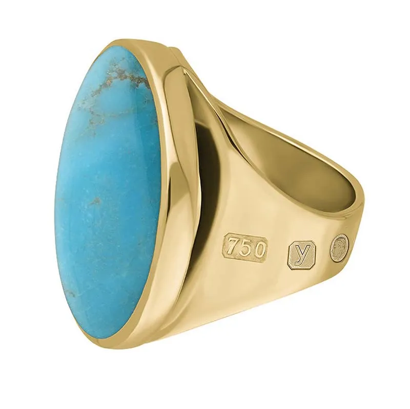 18ct Yellow Gold Turquoise King's Coronation Hallmark Medium Round Ring D