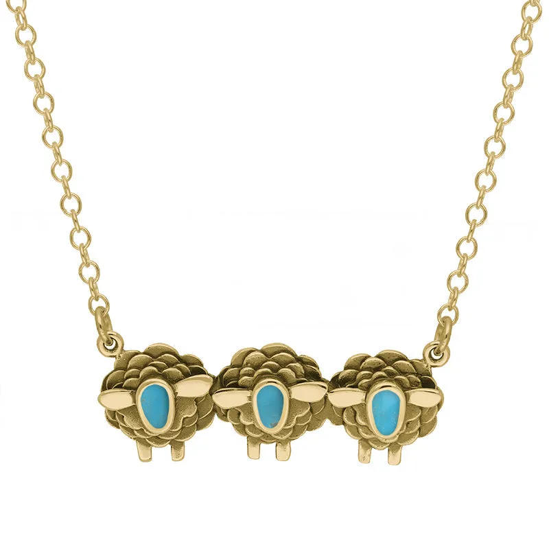 18ct Yellow Gold Turquoise Three Sheep Necklace