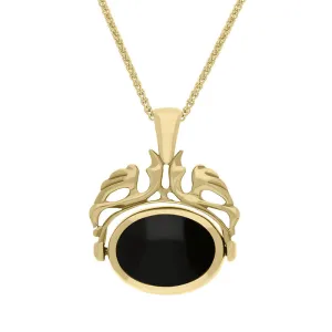 18ct Yellow Gold Whitby Jet Blue John Double Sided Oval Swivel Fob Necklace