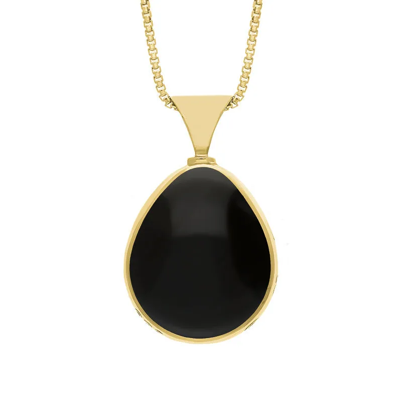 18ct Yellow Gold Whitby Jet Blue John King's Coronation Hallmark Double Sided Pear-shaped Necklace D