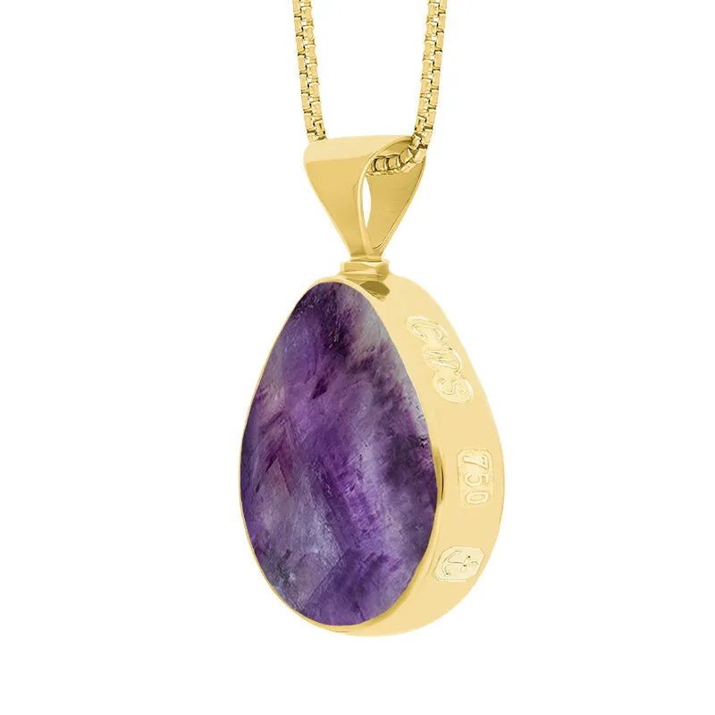 18ct Yellow Gold Whitby Jet Blue John King's Coronation Hallmark Double Sided Pear-shaped Necklace D