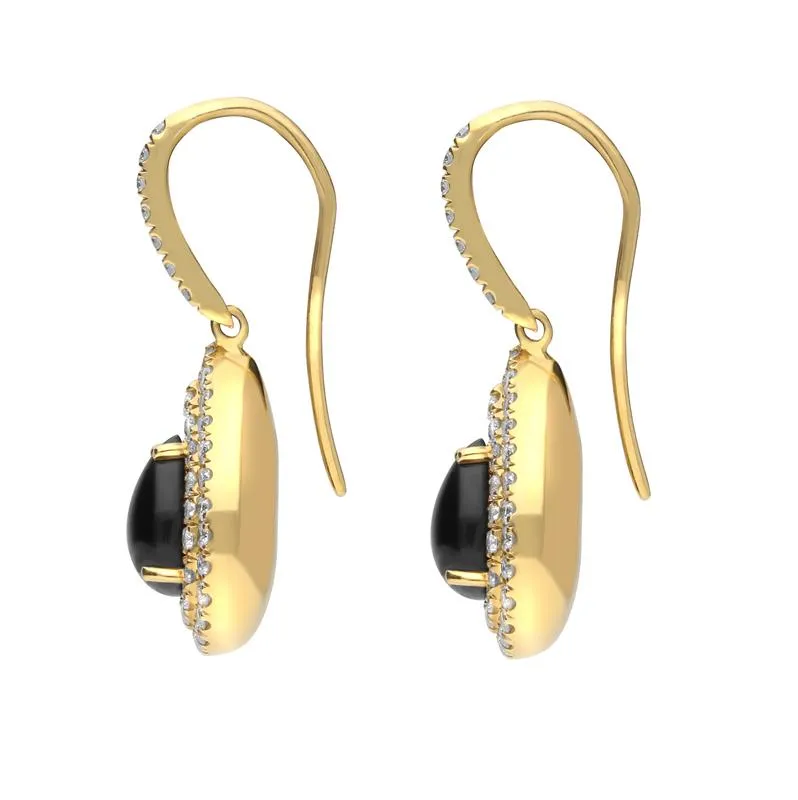 18ct Yellow Gold Whitby Jet Diamond Pear Drop Earrings