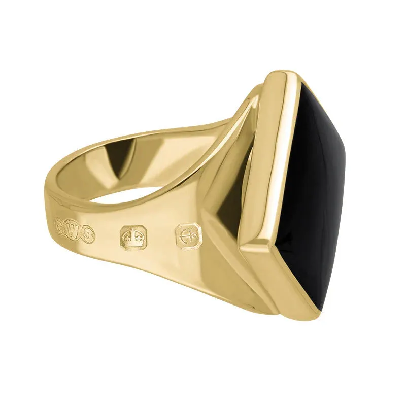 18ct Yellow Gold Whitby Jet King's Coronation Hallmark Small Rhombus Ring D
