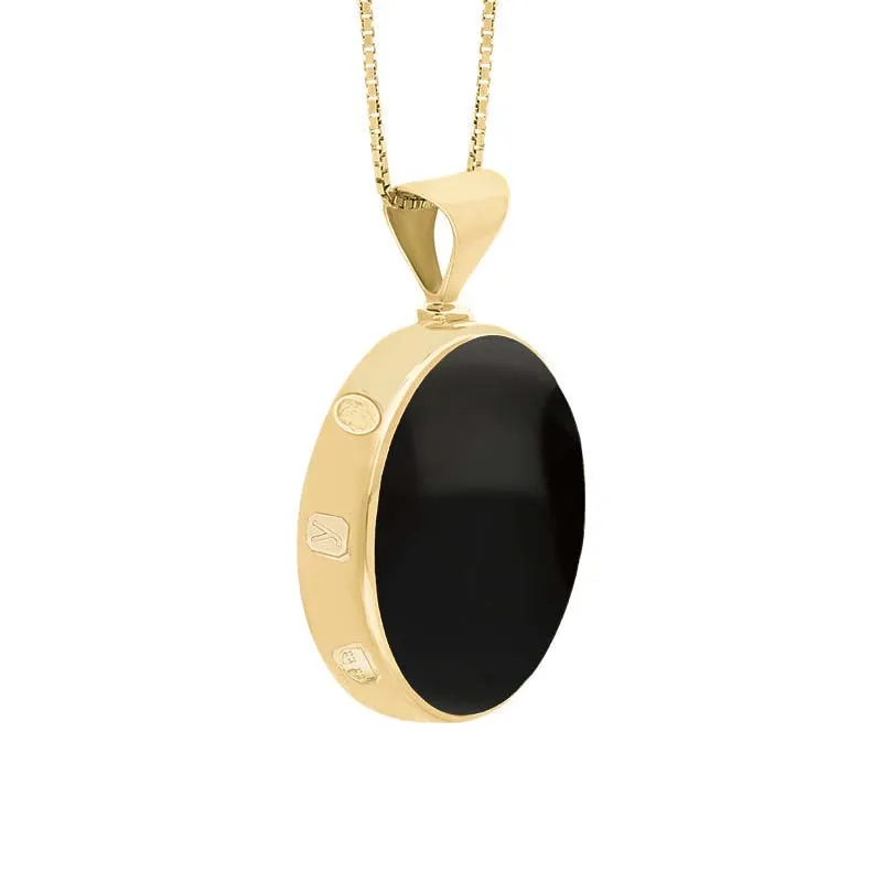 18ct Yellow Gold Whitby Jet Lapis King's Coronation Hallmark Double Sided Round Necklace D