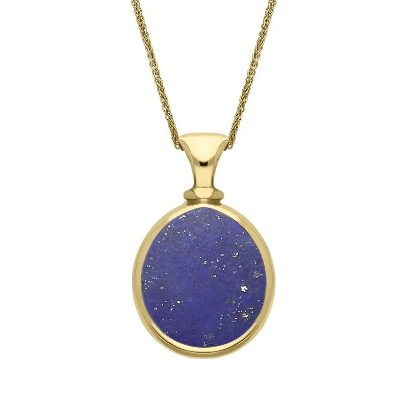 18ct Yellow Gold Whitby Jet Lapis Lazuli Small Double Sided Pear Fob Necklace