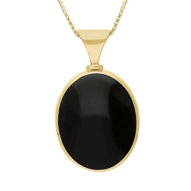 18ct Yellow Gold Whitby Jet Malachite Queens Jubilee Hallmark Double Sided Oval Necklace D