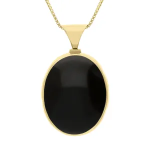 18ct Yellow Gold Whitby Jet Mother of Pearl Queens Jubilee Hallmark Double Sided Oval Necklace D