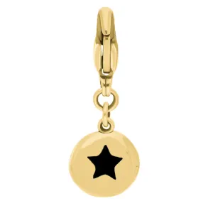 18ct Yellow Gold Whitby Jet Round Shaped Star Clip Charm