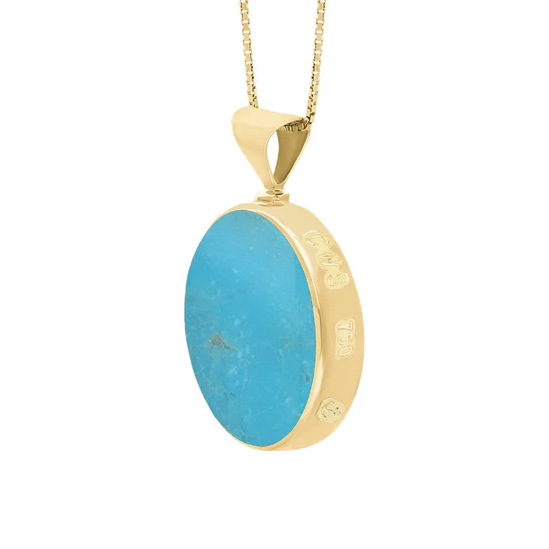 18ct Yellow Gold Whitby Jet Turquoise King's Coronation Hallmark Double Sided Round Necklace D