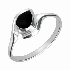 18ct White Gold Whitby Jet Offset Pear Ring