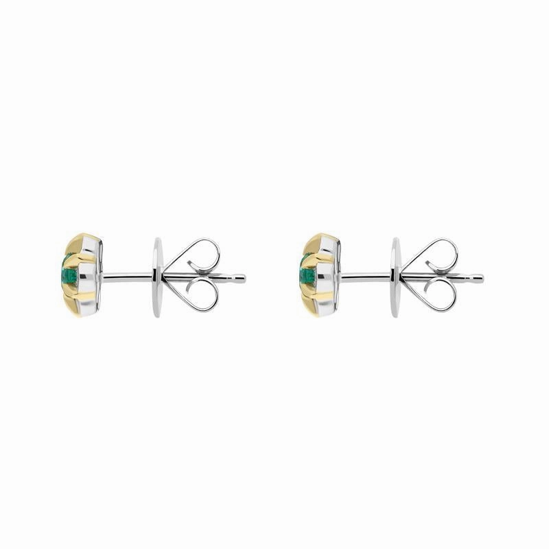 18ct White Yellow Gold 0.18ct Emerald 0.28ct Diamond Cluster Stud Earrings