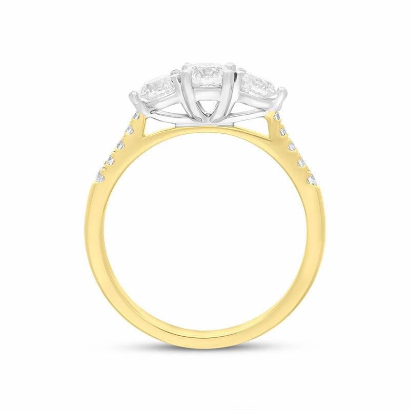 18ct Yellow Gold 0.86ct Diamond Three Stone Shoulder Set Ring