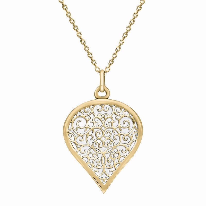 18ct Yellow Gold Bauxite Flore Filigree Large Heart Necklace