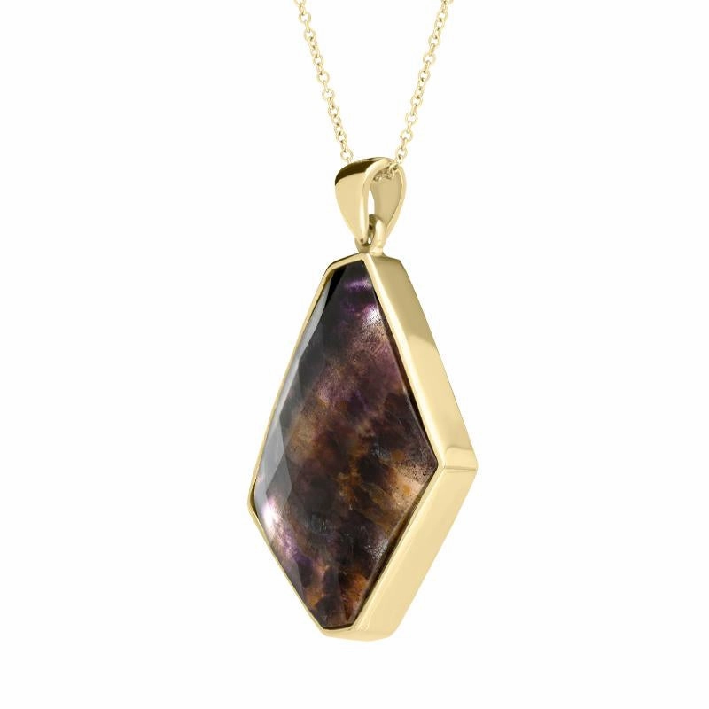 18ct Yellow Gold Blue John Faceted Unique Kite Shaped Necklace D