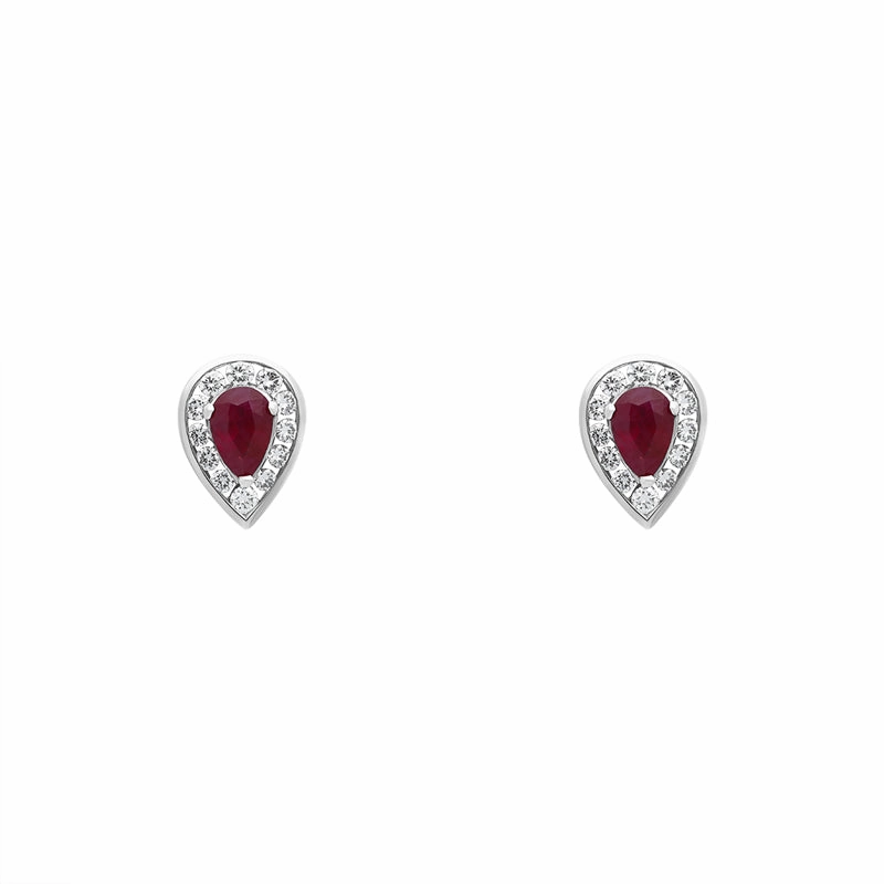 18ct Yellow Gold Ruby Diamond Pear Stud Earrings