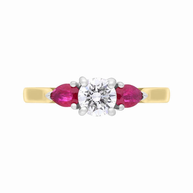 18ct Yellow Gold Ruby Diamond Three Stone Ring