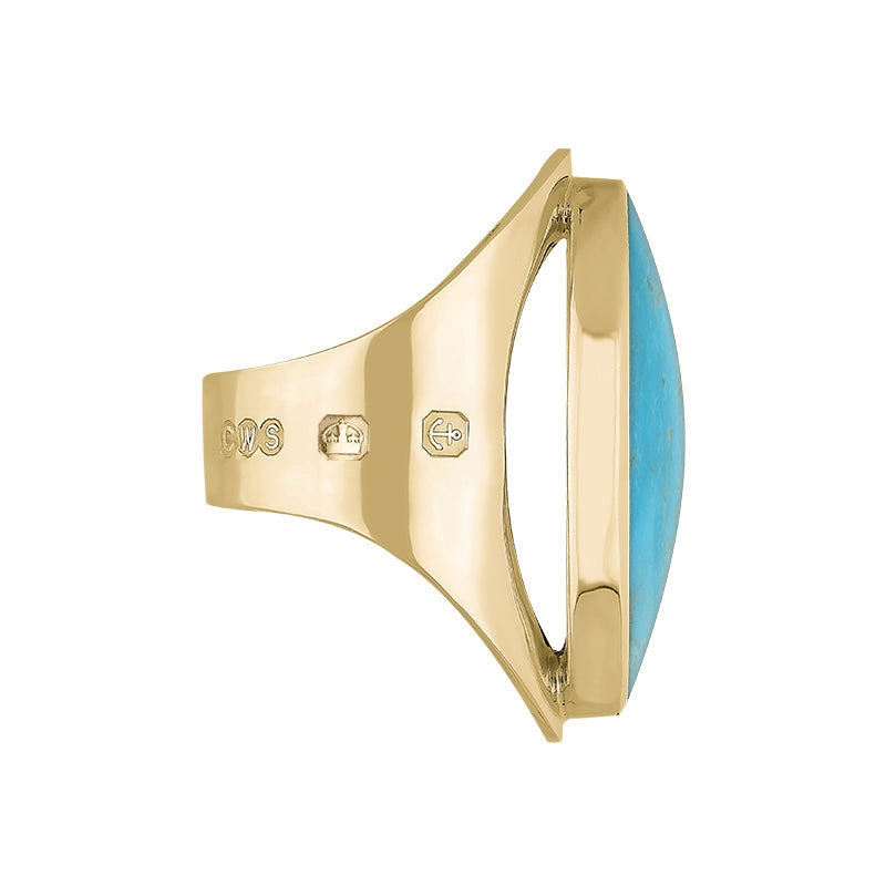 18ct Yellow Gold Turquoise Queen's Jubilee Hallmark Large Oval Ring D