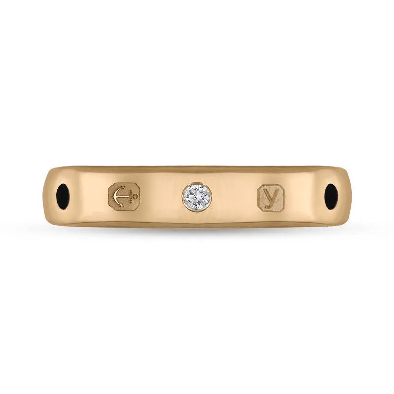 9ct Rose Gold 0.08ct Diamond Whitby Jet King's Coronation Hallmark 4mm Ring D