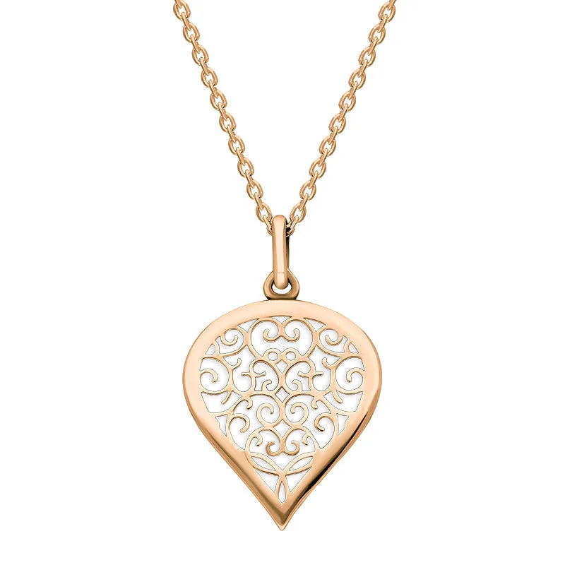 9ct Rose Gold Bauxite Flore Filigree Medium Heart Necklace