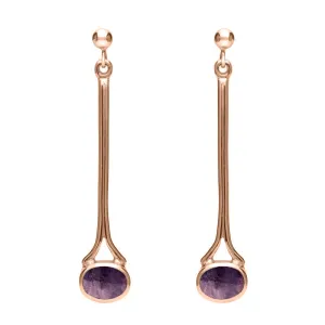 9ct Rose Gold Blue John Long Drop Earrings