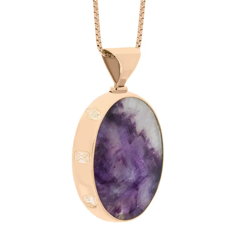 9ct Rose Gold Blue John Mother of Pearl Queens Jubilee Hallmark Double Sided Oval Necklace D