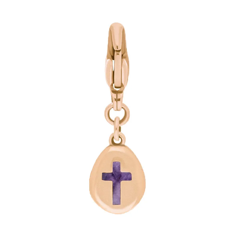 9ct Rose Gold Blue John Pear Shaped Cross Clip Charm