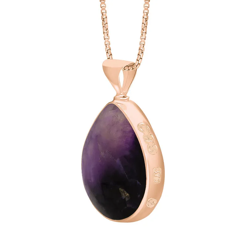 9ct Rose Gold Blue John Whitby Jet Queens Jubilee Hallmark Double Sided Pear-shaped Necklace D