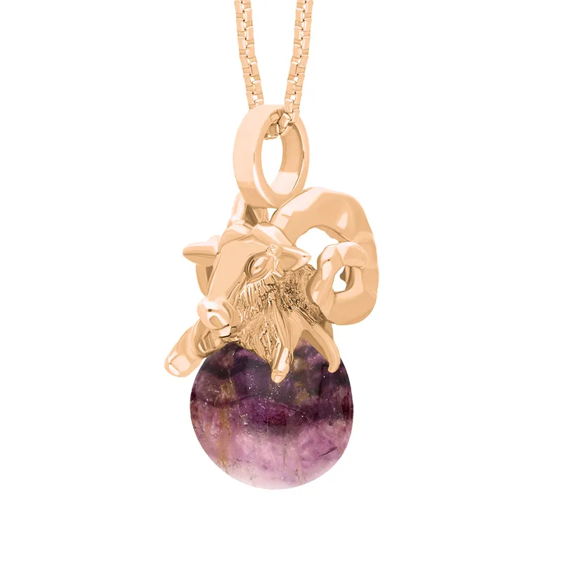 9ct Rose Gold Blue John Zodiac Aries 8mm Bead Pendant