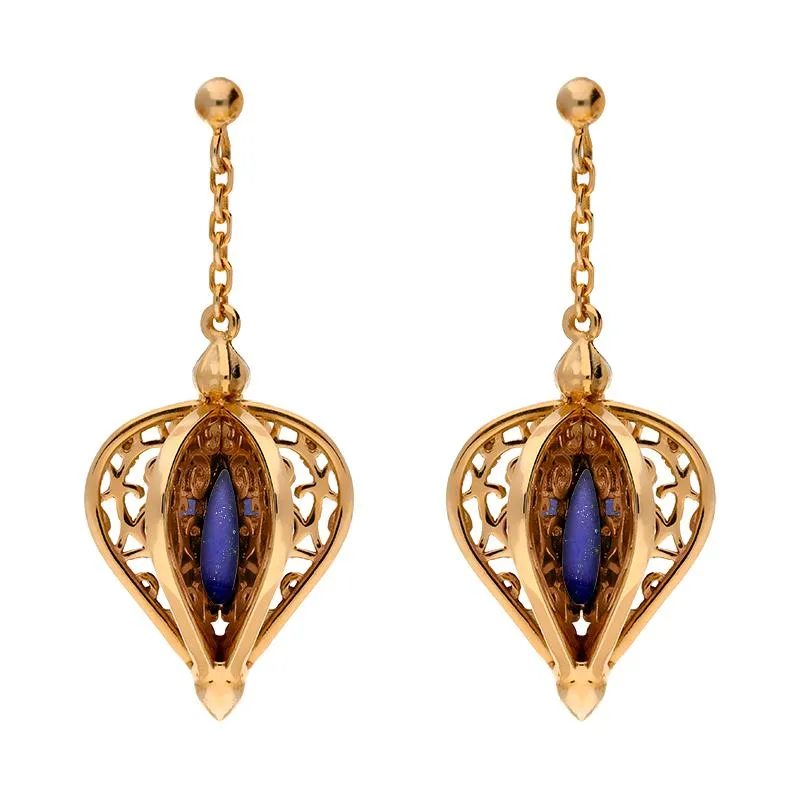 9ct Rose Gold Lapis Lazuli Flore Filigree Drop Earrings