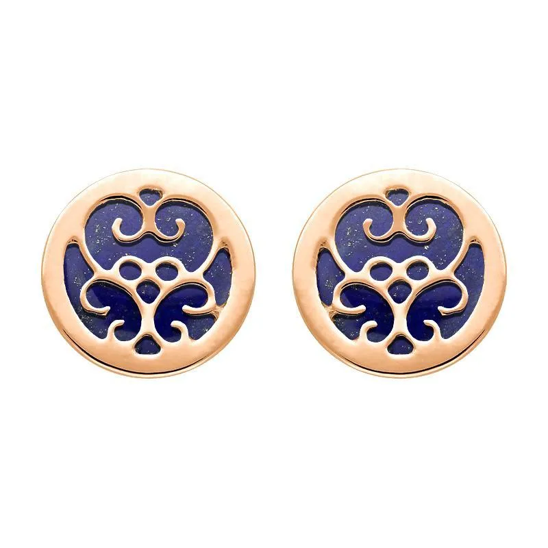 9ct Rose Gold Lapis Lazuli Flore Filigree Stud Earrings
