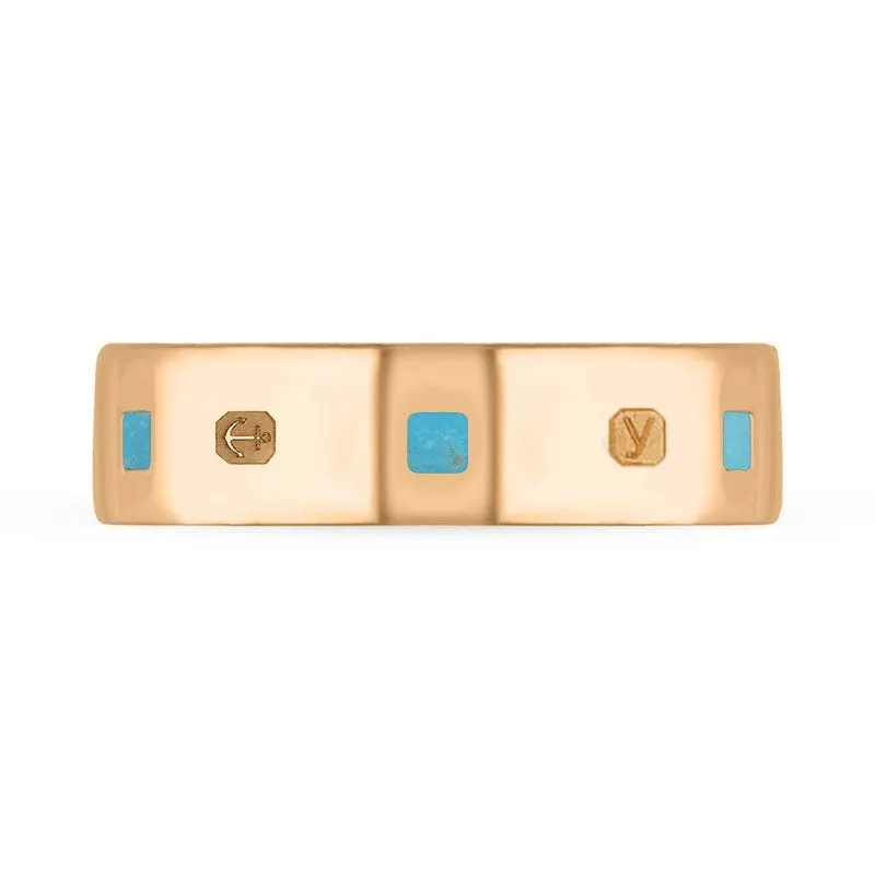 9ct Rose Gold Turquoise King's Coronation Hallmark Princess Cut 6mm Ring D