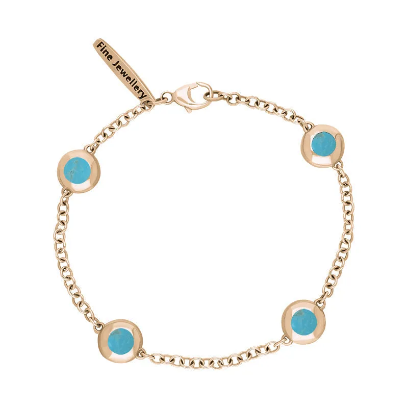 9ct Rose Gold Turquoise Oval Heart Detail Four Stone Bracelet