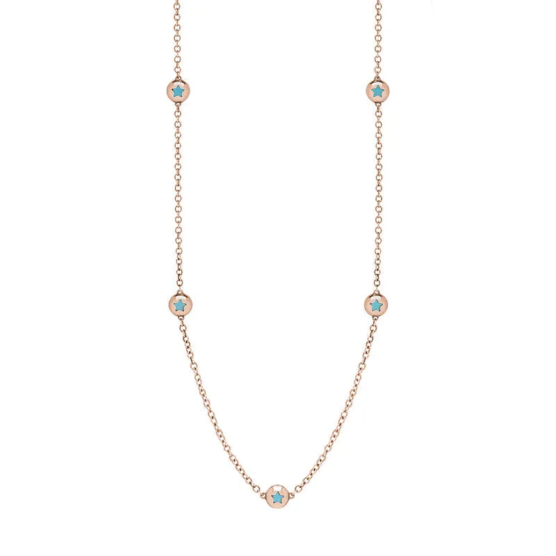 9ct Rose Gold Turquoise Star Link Disc Chain Necklace