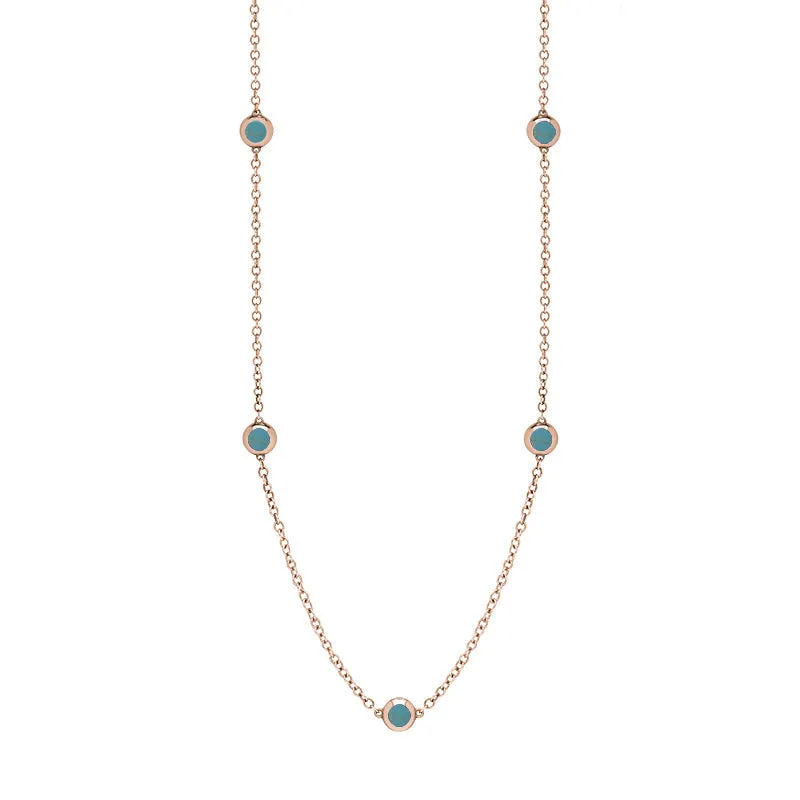 9ct Rose Gold Turquoise Star Link Disc Chain Necklace
