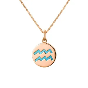 9ct Rose Gold Turquoise  Zodiac Aquarius Round Necklace