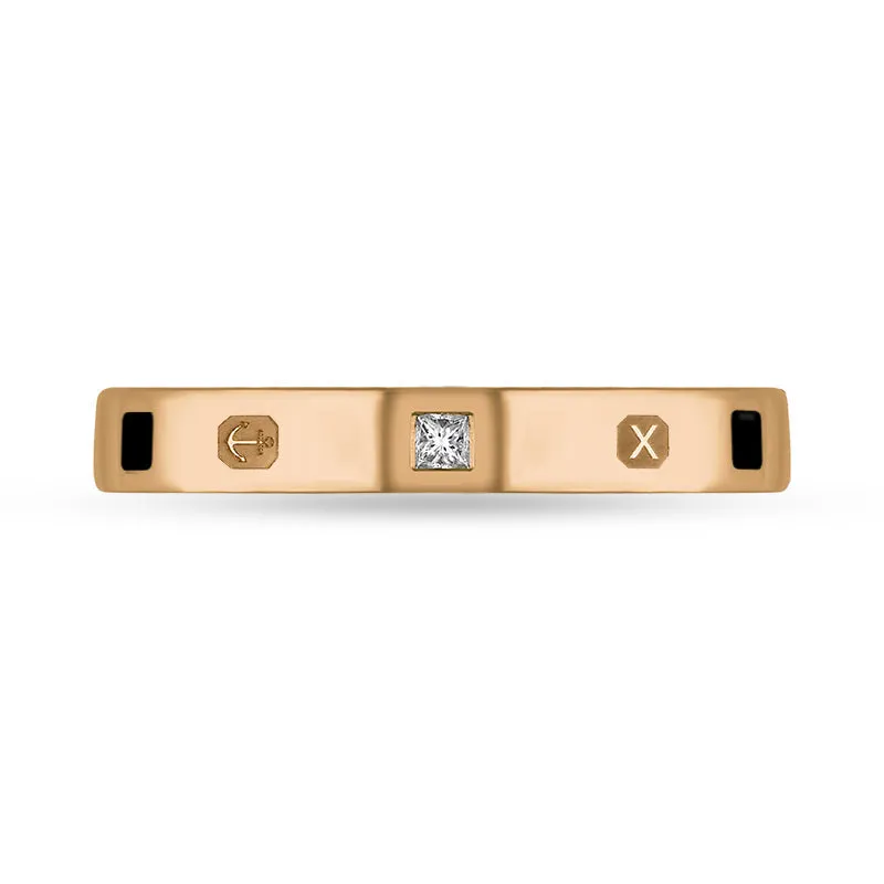 9ct Rose Gold Whitby Jet 0.05ct Diamond Queen's Jubilee Hallmark Princess Cut 3mm Ring D