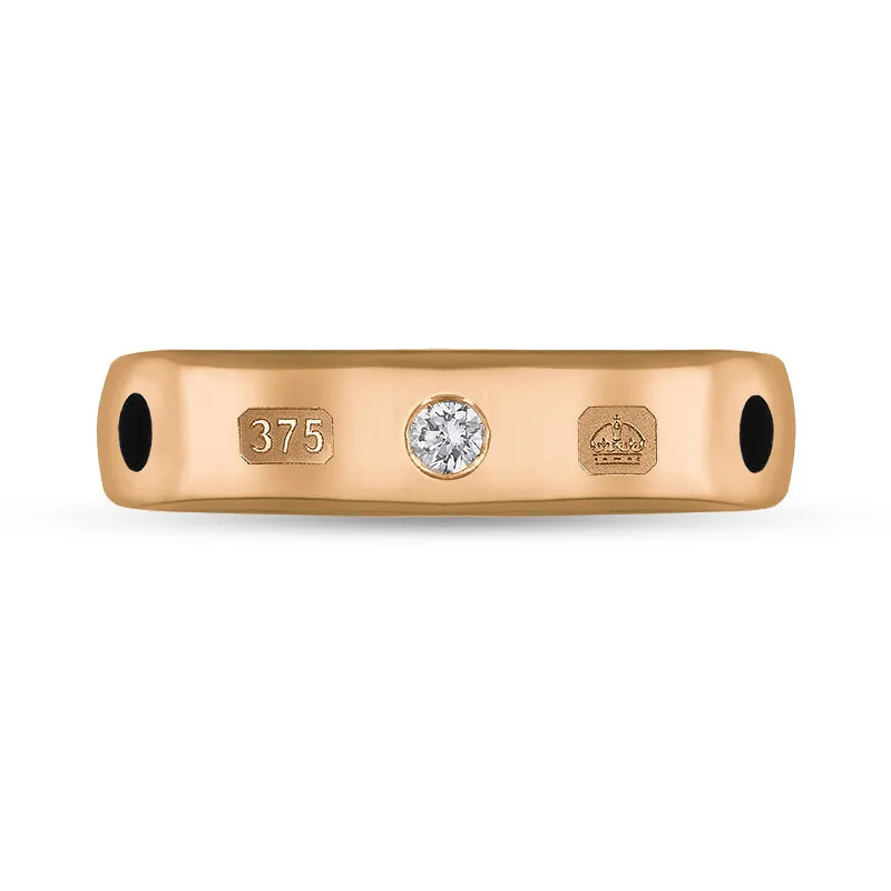 9ct Rose Gold Whitby Jet 0.08ct Diamond Queen's Jubilee Hallmark 5mm Ring D