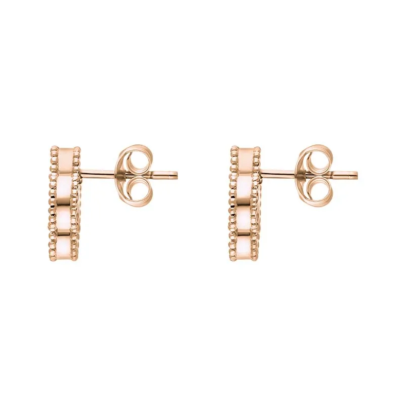 9ct Rose Gold Whitby Jet Bloom Four Leaf Clover Ball Edge Stud Earrings