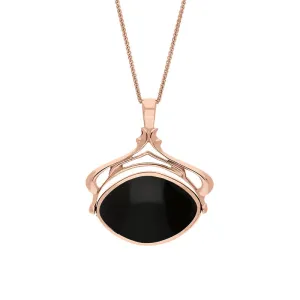 9ct Rose Gold Whitby Jet Blue John Marquise Swivel Fob Necklace