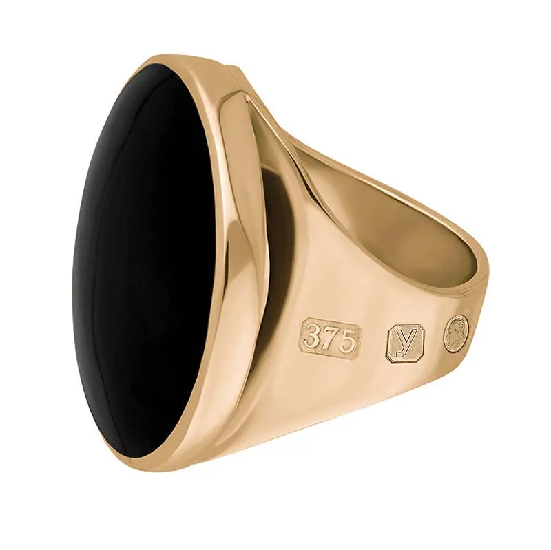 9ct Rose Gold Whitby Jet King's Coronation Hallmark Medium Round Ring D