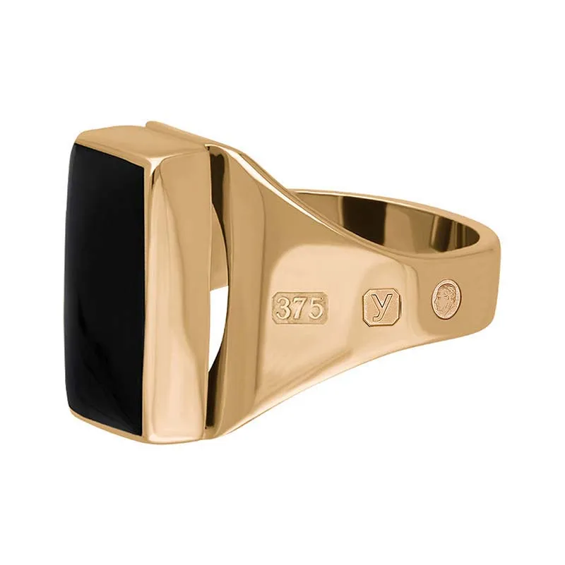 9ct Rose Gold Whitby Jet King's Coronation Hallmark Small Oblong Ring D