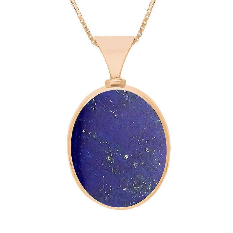 9ct Rose Gold Whitby Jet Lapis King's Coronation Hallmark Double Sided Oval Necklace D