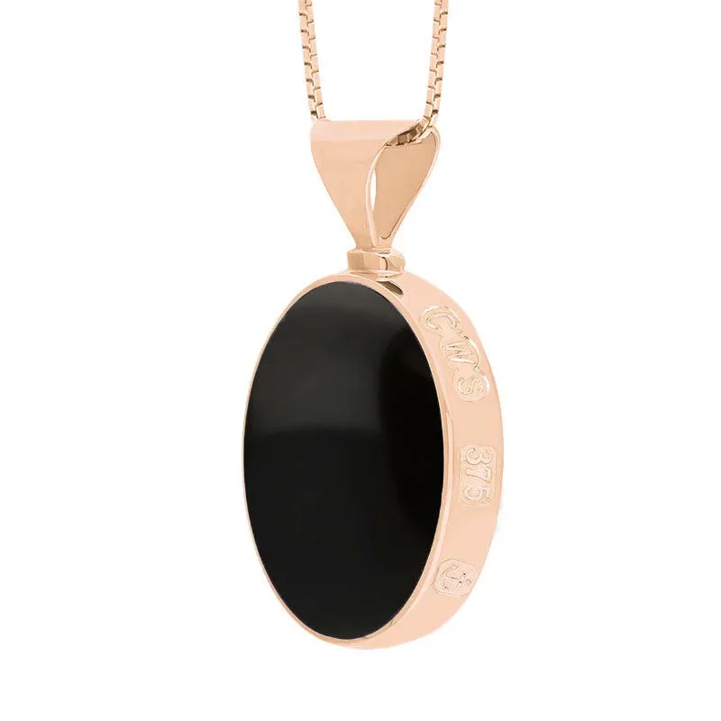 9ct Rose Gold Whitby Jet Lapis King's Coronation Hallmark Double Sided Oval Necklace D