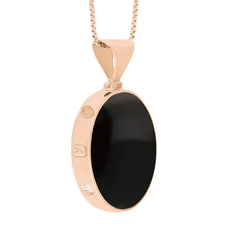 9ct Rose Gold Whitby Jet Lapis King's Coronation Hallmark Double Sided Oval Necklace D