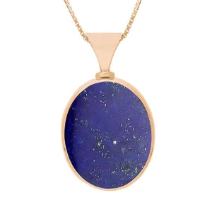 9ct Rose Gold Whitby Jet Lapis King's Coronation Hallmark Double Sided Oval Necklace D