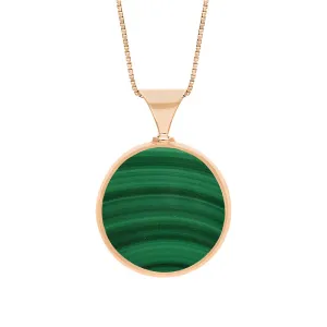9ct Rose Gold Whitby Jet Malachite King's Coronation Hallmark Double Sided Round Necklace D