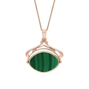 9ct Rose Gold Whitby Jet Malachite Marquise Swivel Fob Necklace