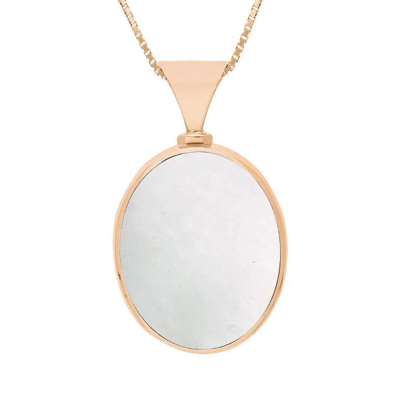 9ct Rose Gold Whitby Jet Mother of Pearl Hallmark Double Sided Oval Necklace